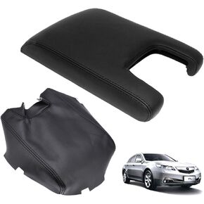 Black Leather Center Console Lid Armrest Cover Skin for 2009-2012 Acura TL (Leather Only)