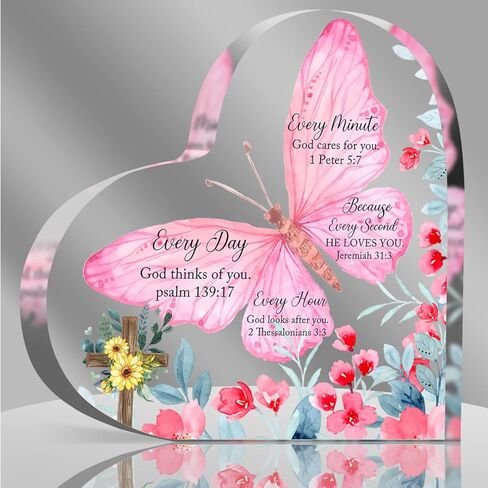 Christian Gifts Religious Gifts Scripture Gifts for Women Bible Verse Inspirational Heart-Shaped Acrylic Desk Decor Perfect Birthday Present for Women of Faith - Because Every Second He Loves in Kuwait