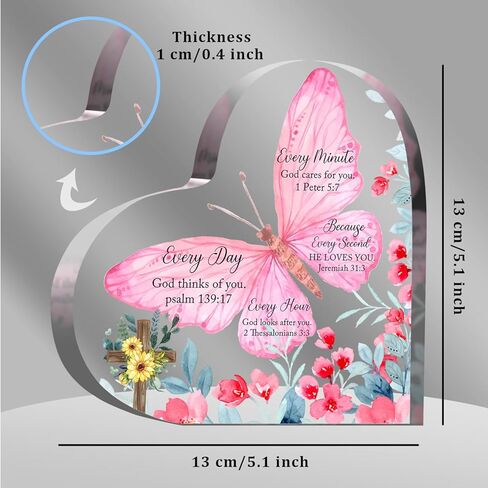 Christian Gifts Religious Gifts Scripture Gifts for Women Bible Verse Inspirational Heart-Shaped Acrylic Desk Decor Perfect Birthday Present for Women of Faith - Because Every Second He Loves in Kuwait
