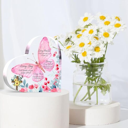 Christian Gifts Religious Gifts Scripture Gifts for Women Bible Verse Inspirational Heart-Shaped Acrylic Desk Decor Perfect Birthday Present for Women of Faith - Because Every Second He Loves in Kuwait