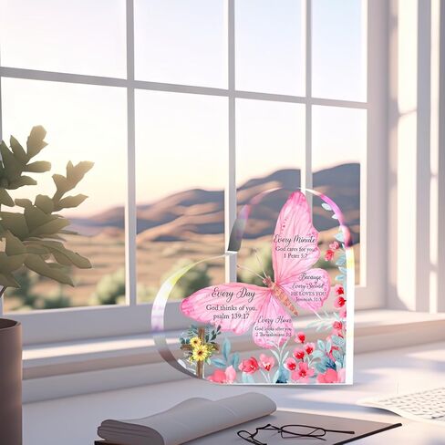 Christian Gifts Religious Gifts Scripture Gifts for Women Bible Verse Inspirational Heart-Shaped Acrylic Desk Decor Perfect Birthday Present for Women of Faith - Because Every Second He Loves in Kuwait