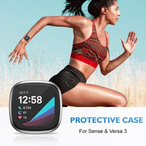 حافظة HANKN مكونة من قطعتين متوافقة مع واقي شاشة Fitbit Versa 2، غطاء حماية كامل من مادة TPU الناعمة وإطار Versa 2 Smartwatch (أسود + أسود) in Saudi Arabia