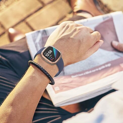 حافظة HANKN مكونة من قطعتين متوافقة مع واقي شاشة Fitbit Versa 2، غطاء حماية كامل من مادة TPU الناعمة وإطار Versa 2 Smartwatch (أسود + أسود) in Saudi Arabia