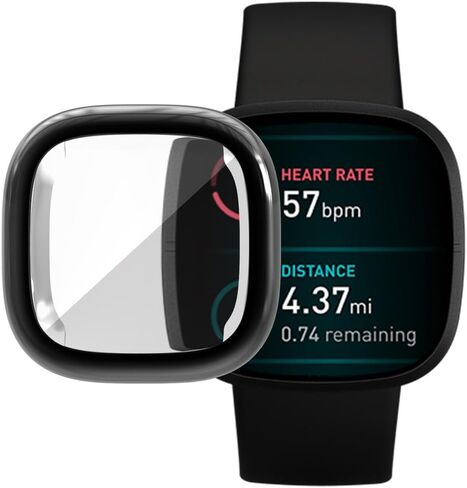حافظة HANKN مكونة من قطعتين متوافقة مع واقي شاشة Fitbit Versa 2، غطاء حماية كامل من مادة TPU الناعمة وإطار Versa 2 Smartwatch (أسود + أسود) in Saudi Arabia