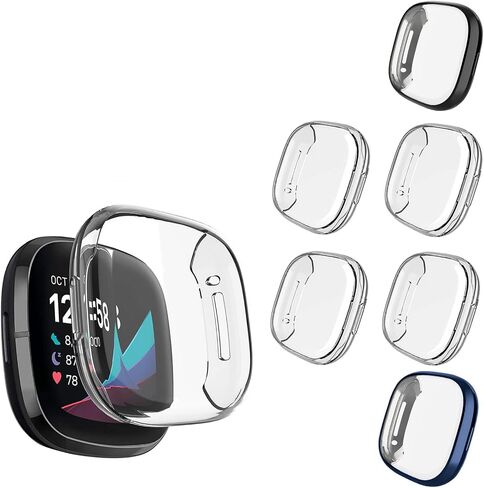 6 Packs Case Compatible with Fitbit Sense/Fitbit Versa 3 Screen Protector, NAHAI All Around Ultra Thin Plated Bumper Shell Scratch-Resist Cover Accessories for Fitbit Sense/Versa 3 Smartwatch in Saudi Arabia