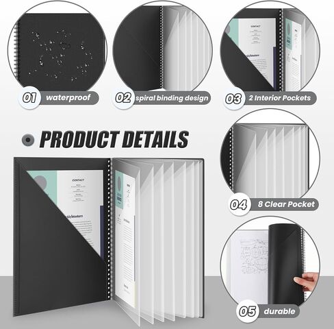 Qilery 8 Pcs 10 Pocket Folder Bulk Plastic Spiral Project Organizer for Documents Papers Homework Portfolio Folder Binder with Plastic Sleeves School Office Supplies (Blue) in Saudi Arabia