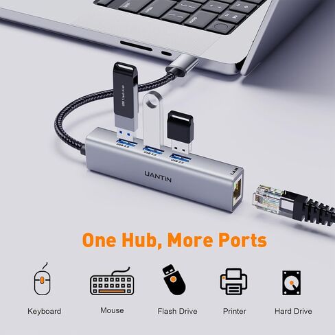 محول USB 3.0 إلى إيثرنت جيجابت | محور USB-A 3.0 ذو 3 منافذ مع محول 10/100/1000 RJ45، محول شبكة USBA إلى LAN من الألومنيوم 4 في 1 لأجهزة Surface Pro وChromebook وDell والكمبيوتر المحمول in Saudi Arabia