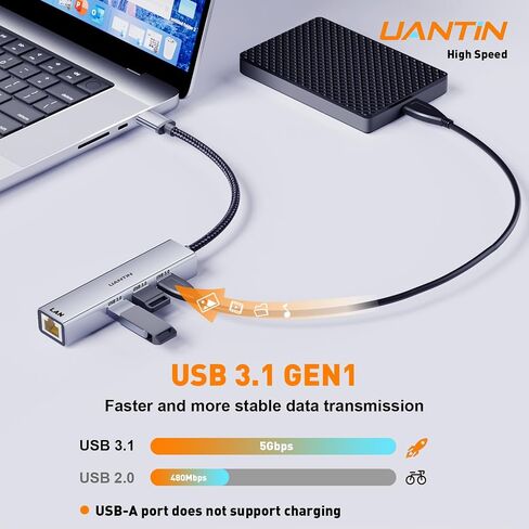 محول USB 3.0 إلى إيثرنت جيجابت | محور USB-A 3.0 ذو 3 منافذ مع محول 10/100/1000 RJ45، محول شبكة USBA إلى LAN من الألومنيوم 4 في 1 لأجهزة Surface Pro وChromebook وDell والكمبيوتر المحمول in Saudi Arabia