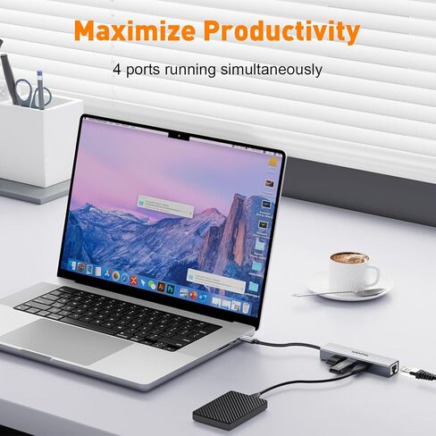 محول USB 3.0 إلى إيثرنت جيجابت | محور USB-A 3.0 ذو 3 منافذ مع محول 10/100/1000 RJ45، محول شبكة USBA إلى LAN من الألومنيوم 4 في 1 لأجهزة Surface Pro وChromebook وDell والكمبيوتر المحمول in Saudi Arabia