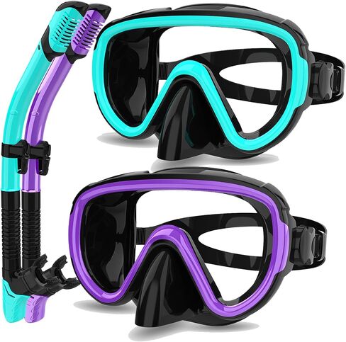 Bairuifu 2 Packs Dry Snorkel Mask Set Snorkeling Gear for Adults Scuba Diving Mask Swimming Glasses Swim Dive Mask Nose Cover Free Diving in Kuwait