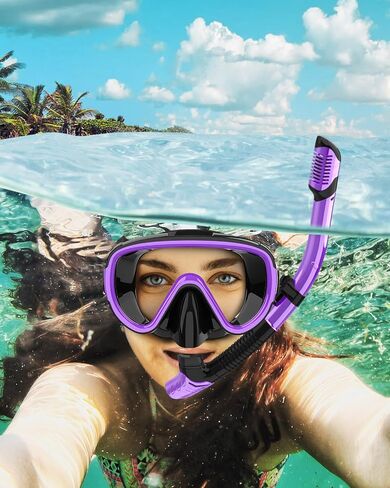 Bairuifu 2 Packs Dry Snorkel Mask Set Snorkeling Gear for Adults Scuba Diving Mask Swimming Glasses Swim Dive Mask Nose Cover Free Diving in Kuwait