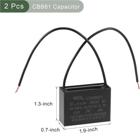 YOKIVE 2Pcs Ceiling Fan Capacitor CBB61, Metallized Polypropylene Film Capacitor Great for Fans Pumps Motors Running (10uF 250V AC 2 Wires 50/60Hz) in Saudi Arabia