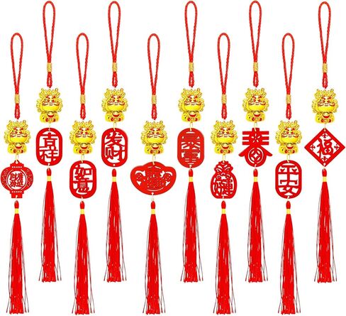 10 قطع 2024 سنة التنين الصينية سحر الحظ عقدة صينية محظوظة معلقة المعلقات الشرقية سحر الحظ السعيد السنة الصينية الجديدة فنغ شوي ديكور لنجاح الثروة والثروة in Kuwait