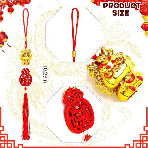 10 قطع 2024 سنة التنين الصينية سحر الحظ عقدة صينية محظوظة معلقة المعلقات الشرقية سحر الحظ السعيد السنة الصينية الجديدة فنغ شوي ديكور لنجاح الثروة والثروة in Kuwait
