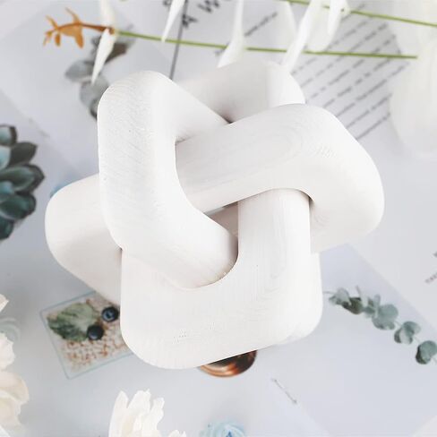 Wood Chain Link Knot Decor - 3 Links Boho Wooden Knots Hand Carved Decorative White Black Log Color Wooden Chains Knots for Coffee Table Entryway Modern Farmhouse Shelf Decoration (Wood Color) in Saudi Arabia