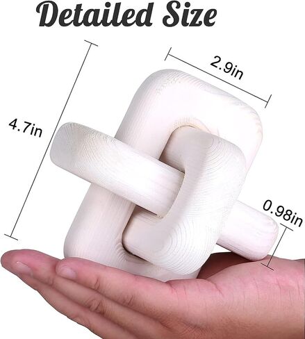 Wood Chain Link Knot Decor - 3 Links Boho Wooden Knots Hand Carved Decorative White Black Log Color Wooden Chains Knots for Coffee Table Entryway Modern Farmhouse Shelf Decoration (Wood Color) in Saudi Arabia