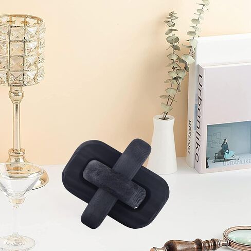 Wood Chain Link Knot Decor - 3 Links Boho Wooden Knots Hand Carved Decorative White Black Log Color Wooden Chains Knots for Coffee Table Entryway Modern Farmhouse Shelf Decoration (Wood Color) in Saudi Arabia