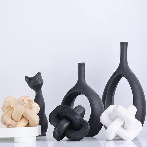 Wood Chain Link Knot Decor - 3 Links Boho Wooden Knots Hand Carved Decorative White Black Log Color Wooden Chains Knots for Coffee Table Entryway Modern Farmhouse Shelf Decoration (Wood Color) in Saudi Arabia