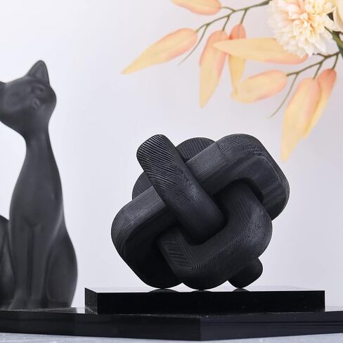 Wood Chain Link Knot Decor - 3 Links Boho Wooden Knots Hand Carved Decorative White Black Log Color Wooden Chains Knots for Coffee Table Entryway Modern Farmhouse Shelf Decoration (Wood Color) in Saudi Arabia