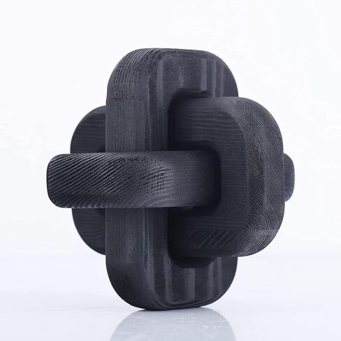 Wood Chain Link Knot Decor - 3 Links Boho Wooden Knots Hand Carved Decorative White Black Log Color Wooden Chains Knots for Coffee Table Entryway Modern Farmhouse Shelf Decoration (Wood Color) in Saudi Arabia
