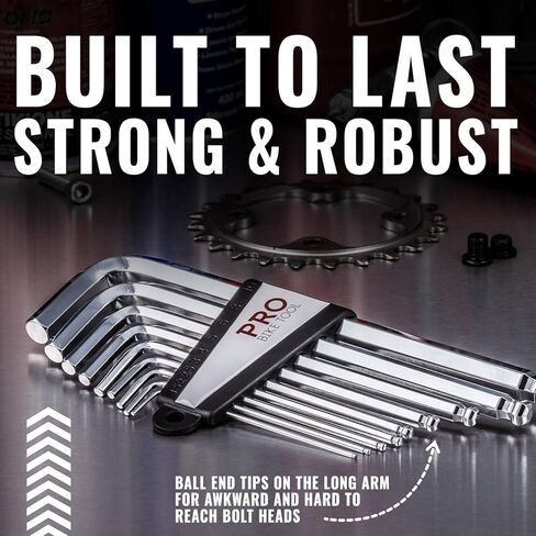 PRO BIKE TOOL Clé Allen، clé hexagonale، extrémité sphérique – 9 أدوات سداسية على الصلب S2 سمة حرارية – Kit d'entretien essentiel لدراجات الطريق والجبال - jeu de clé allen in Kuwait