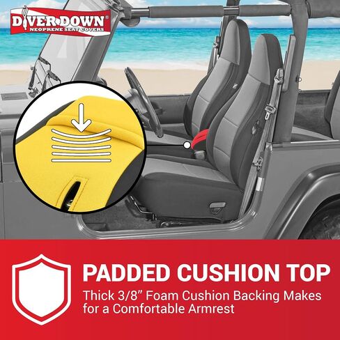 غطاء وحدة التحكم المركزية من النيوبرين من Diver Down - يناسب Jeep 1997-2006 TJ Wrangler - غطاء مسند ذراع مبطن - لا يحرق مرفقك - مقاس محكم حسب الطلب - وسادة مسند ذراع إسفنجية مريحة (97-00 فحمي) in Kuwait