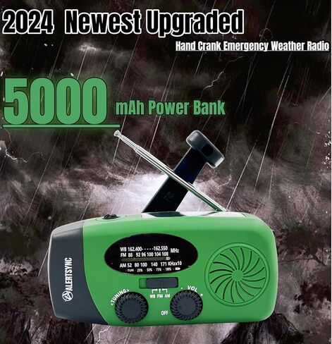 راديو طوارئ بقدرة 5000 مللي أمبير في الساعة، راديو محمول يعمل بالطاقة الشمسية، راديو FM AM NOAA متعدد الوظائف للطقس مع منبه SOS، مصباح يدوي LED بأربعة أوضاع، مقبس سماعة الأذن، كابل USB-C، شاحن الهاتف المحمول للتخييم in Saudi Arabia