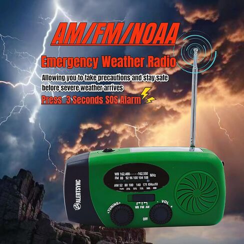 راديو طوارئ بقدرة 5000 مللي أمبير في الساعة، راديو محمول يعمل بالطاقة الشمسية، راديو FM AM NOAA متعدد الوظائف للطقس مع منبه SOS، مصباح يدوي LED بأربعة أوضاع، مقبس سماعة الأذن، كابل USB-C، شاحن الهاتف المحمول للتخييم in Saudi Arabia