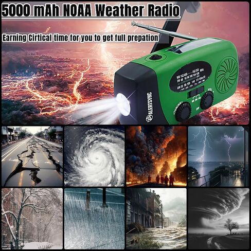 راديو طوارئ بقدرة 5000 مللي أمبير في الساعة، راديو محمول يعمل بالطاقة الشمسية، راديو FM AM NOAA متعدد الوظائف للطقس مع منبه SOS، مصباح يدوي LED بأربعة أوضاع، مقبس سماعة الأذن، كابل USB-C، شاحن الهاتف المحمول للتخييم in Saudi Arabia