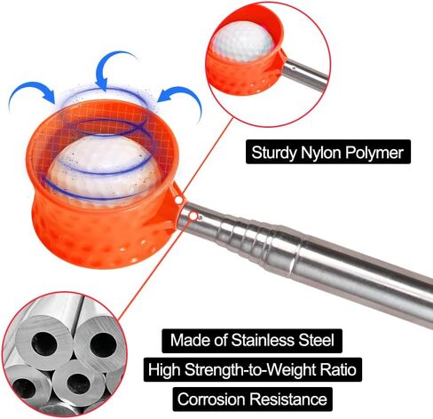Golf Ball Retriever Max 6/12/15/18 Ft Portable Golf Ball Retriever for Water Telescopic, Unbreakable and No Corrosion Golf Water Ball Retriever for Water (6Ft, 6Ft SS) in Kuwait