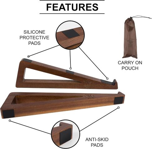 S&A WOODCRAFT Wooden Laptop Stand, Portable Desk Laptop Holder for Tablet with Carry Pouch, Compact Travel Laptop Stand with Protective Silicone Pads, Suitable for Laptops and Tablets in Saudi Arabia