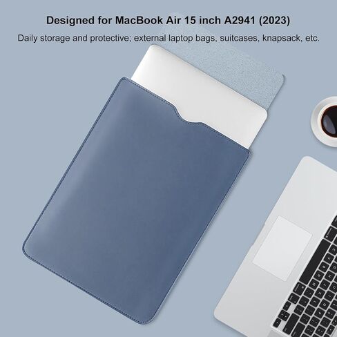 Minimalist Style PU Leather Laptop Sleeve for 2023 MacBook Air 15 inch A2941 M2 Chip, Inner Soft Fluff Thickened Padded Portable Travelling Notebook Bag Case (Black) in Saudi Arabia