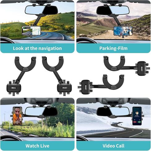 Car Phone Holder Rearview Mirror Mount, Sturdiest Shockproof Mobile Cell Phone Mount for Car with Adjustable Arm Suitable All Phones and All Car Rearview Mirror in Kuwait