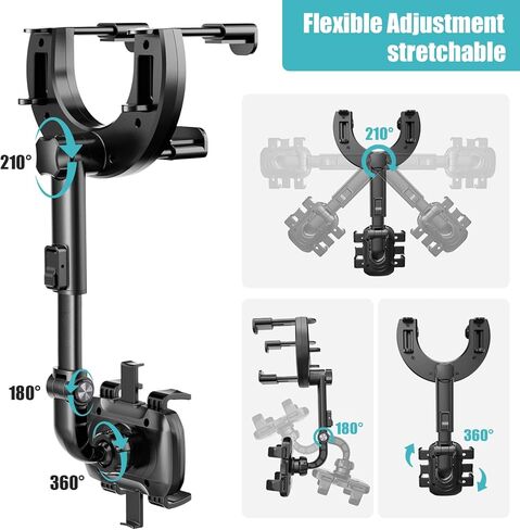 Car Phone Holder Rearview Mirror Mount, Sturdiest Shockproof Mobile Cell Phone Mount for Car with Adjustable Arm Suitable All Phones and All Car Rearview Mirror in Kuwait