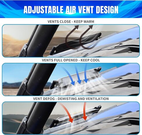 Vented Front Full Windshield for Teryx KRX 1000 20-24, Heavy-Duty Scratch Resistant Hard Coated Poly Front Full Windshield Windscreen for Kawasaki Teryx KRX 1000 2020-2024 Accessories in Saudi Arabia