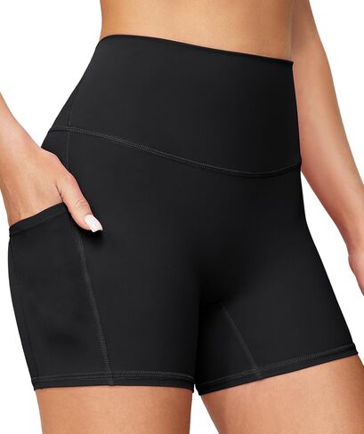 No Front Seam Biker Shorts Women, 4" High Waist Yoga Workout Running Gym Spandex Shorts Tummy Control with Pockets in Saudi Arabia