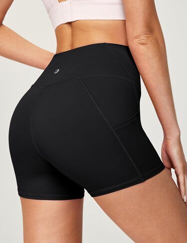 No Front Seam Biker Shorts Women, 4" High Waist Yoga Workout Running Gym Spandex Shorts Tummy Control with Pockets in Saudi Arabia