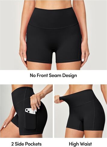 No Front Seam Biker Shorts Women, 4" High Waist Yoga Workout Running Gym Spandex Shorts Tummy Control with Pockets in Saudi Arabia