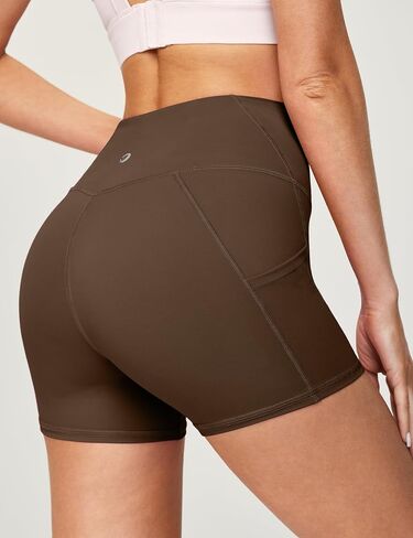 No Front Seam Biker Shorts Women, 4" High Waist Yoga Workout Running Gym Spandex Shorts Tummy Control with Pockets in Saudi Arabia