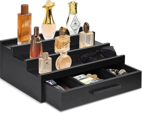 3-Tier Cologne Organizer for Men, Wood Perfume Organizer with Drawer, Cologne Stand Organizer for Organizing and Storage, Perfume Holder for Mens Room Decor, Perfume Display Shelf, Gift for Men Women in Saudi Arabia