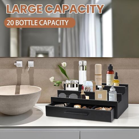 3-Tier Cologne Organizer for Men, Wood Perfume Organizer with Drawer, Cologne Stand Organizer for Organizing and Storage, Perfume Holder for Mens Room Decor, Perfume Display Shelf, Gift for Men Women in Saudi Arabia