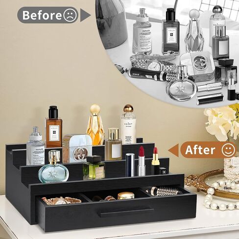 3-Tier Cologne Organizer for Men, Wood Perfume Organizer with Drawer, Cologne Stand Organizer for Organizing and Storage, Perfume Holder for Mens Room Decor, Perfume Display Shelf, Gift for Men Women in Saudi Arabia