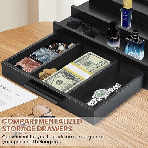 3-Tier Cologne Organizer for Men, Wood Perfume Organizer with Drawer, Cologne Stand Organizer for Organizing and Storage, Perfume Holder for Mens Room Decor, Perfume Display Shelf, Gift for Men Women in Saudi Arabia