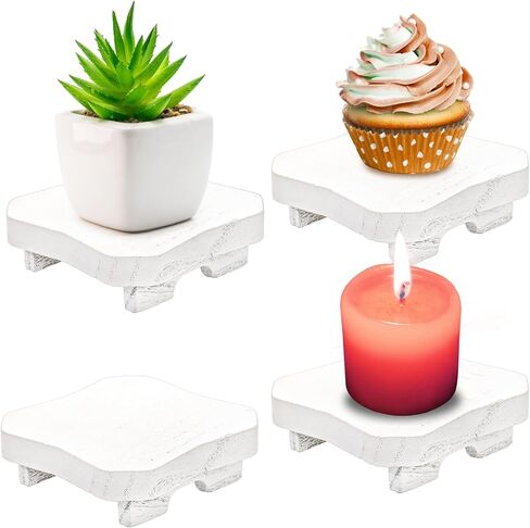 WUWEOT 4 Pack Mini Wooden Plant Stand, 4" x 4" White Wood Candy Risers Small Plant Stool, Decoration Cupcakes Tray Display Holder for Home Kitchen in Saudi Arabia