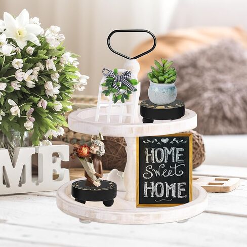 Y&ME YM Wood Riser لعرض مجموعة ديكور من 2، حامل قاعدة المزرعة لديكور صينية متدرجة وديكور منزلي ريفي، صينية زخرفية مستديرة على شكل مرحلة القمر، مقعد نباتي من الخشب الأسود للحمام in Kuwait