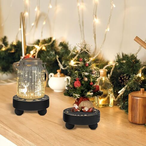 Y&ME YM Wood Riser لعرض مجموعة ديكور من 2، حامل قاعدة المزرعة لديكور صينية متدرجة وديكور منزلي ريفي، صينية زخرفية مستديرة على شكل مرحلة القمر، مقعد نباتي من الخشب الأسود للحمام in Kuwait