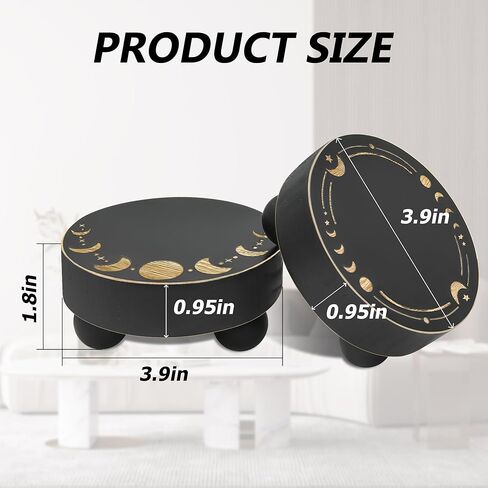 Y&ME YM Wood Riser لعرض مجموعة ديكور من 2، حامل قاعدة المزرعة لديكور صينية متدرجة وديكور منزلي ريفي، صينية زخرفية مستديرة على شكل مرحلة القمر، مقعد نباتي من الخشب الأسود للحمام in Kuwait