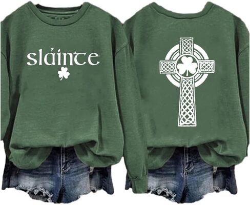 Women's St Patrick's Day Printed Sweatshirt Slainte Sweatshirt Party St. Patrick's Day Sweatshirt Shamrock Sweatshirts for Women Irish Green Shirts for Women Slainte Shirt Women in Saudi Arabia