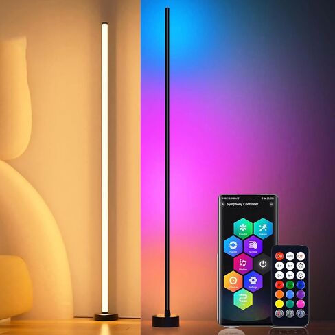 مصابيح أرضية زاوية RGB+IC لغرفة المعيشة، مجموعتان من مصابيح أرضية لغرفة النوم، مصباح زاوية LED مع تطبيق وجهاز تحكم عن بعد، 16 مليون لون و68+ مشهد، مزامنة الموسيقى، إعداد مؤقت أسود in Kuwait