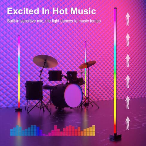 مصابيح أرضية زاوية RGB+IC لغرفة المعيشة، مجموعتان من مصابيح أرضية لغرفة النوم، مصباح زاوية LED مع تطبيق وجهاز تحكم عن بعد، 16 مليون لون و68+ مشهد، مزامنة الموسيقى، إعداد مؤقت أسود in Kuwait